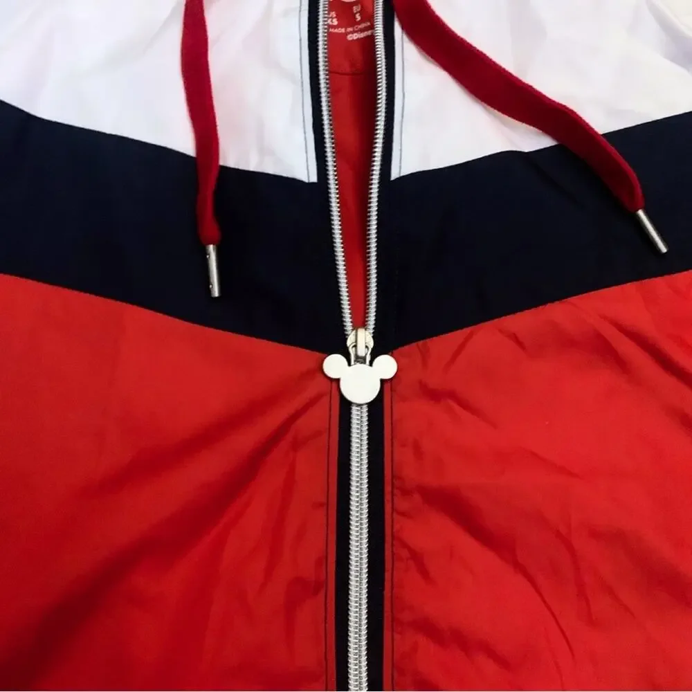 Disney Mickey Mouse Americana Windbreaker Hooded Rain Jacket Red Blue USA 250